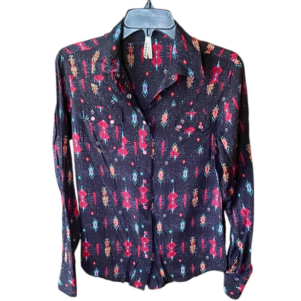 Roper women’s pearl snap western shirt long sleeves SZ M black red turquoise